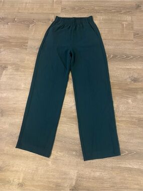 Mango Women's Wide-Leg Elastic Waist Long Trousers - Teal Green Dark Green